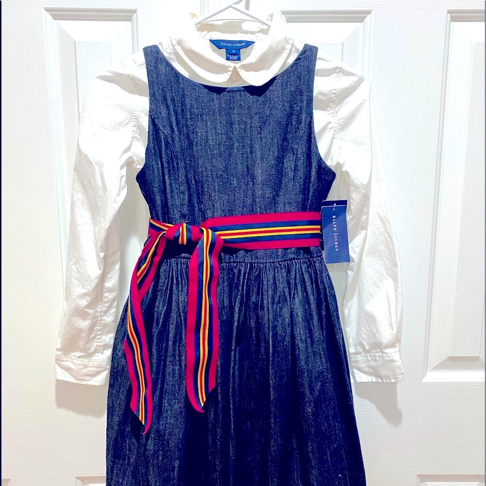 Ralph Lauren blue jean dress and white button down shirt long sleeves.